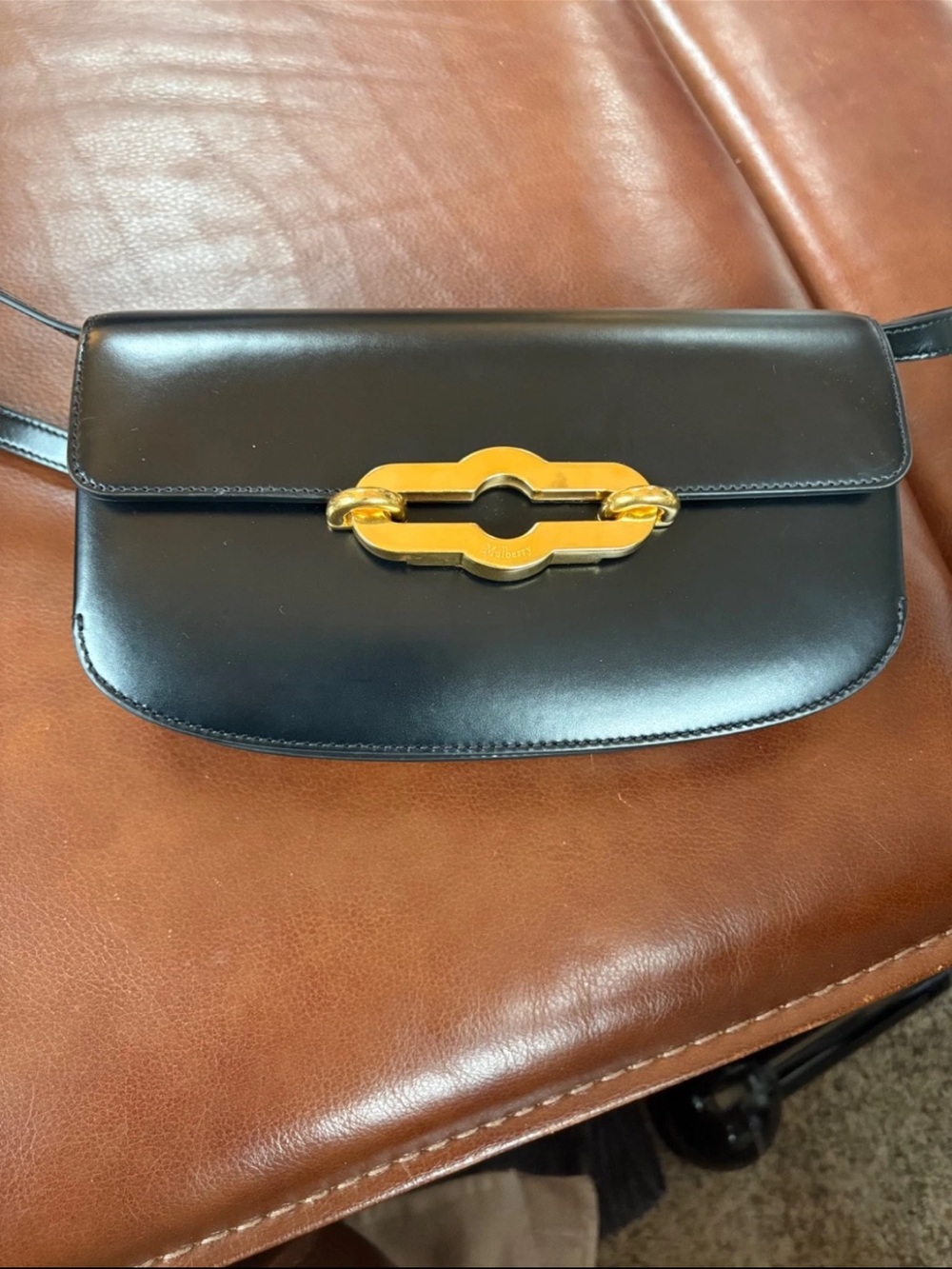 Mulberry Black Leather Shoulder Bag with Gold Hardware